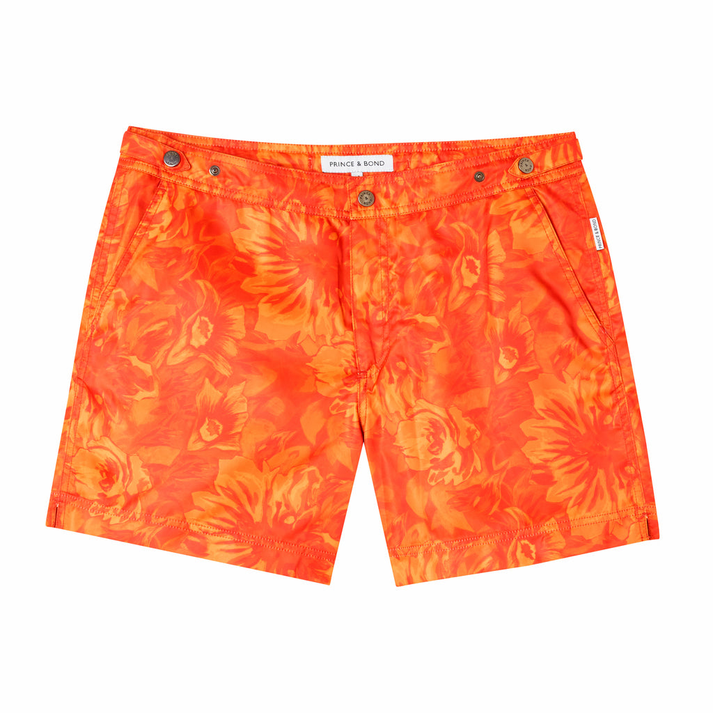 Elvio Swim Shorts Orange Floral Print in